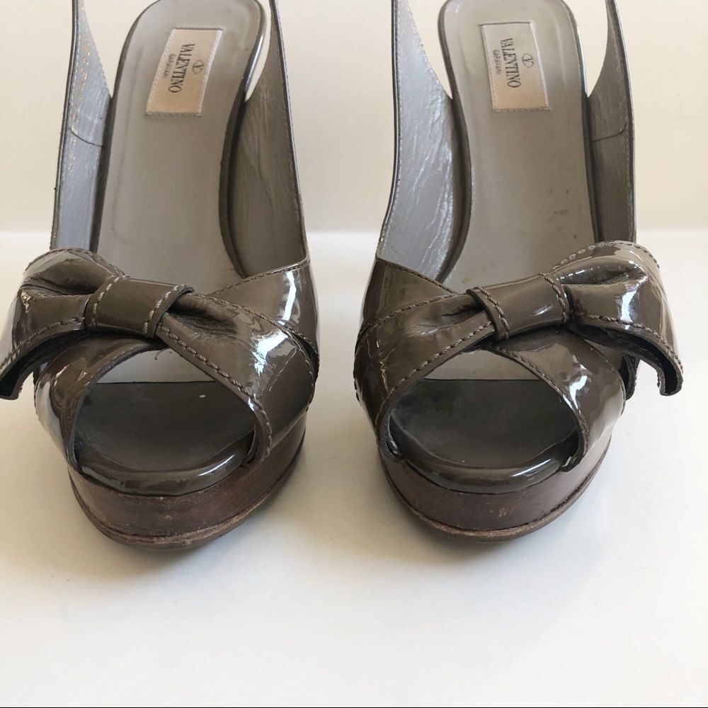 VALENTINO Patent Leather Flat Bow Peep Toe Pumps - Picture 6 of 8